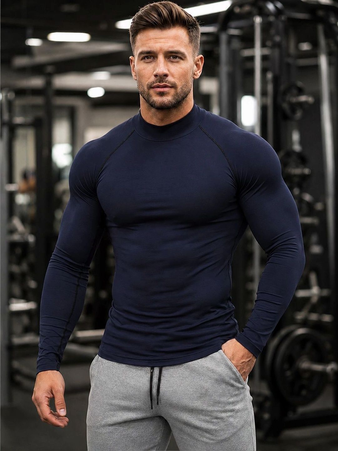 Trudam Men High Neck Anti Odour Compression T-shirt-image-46