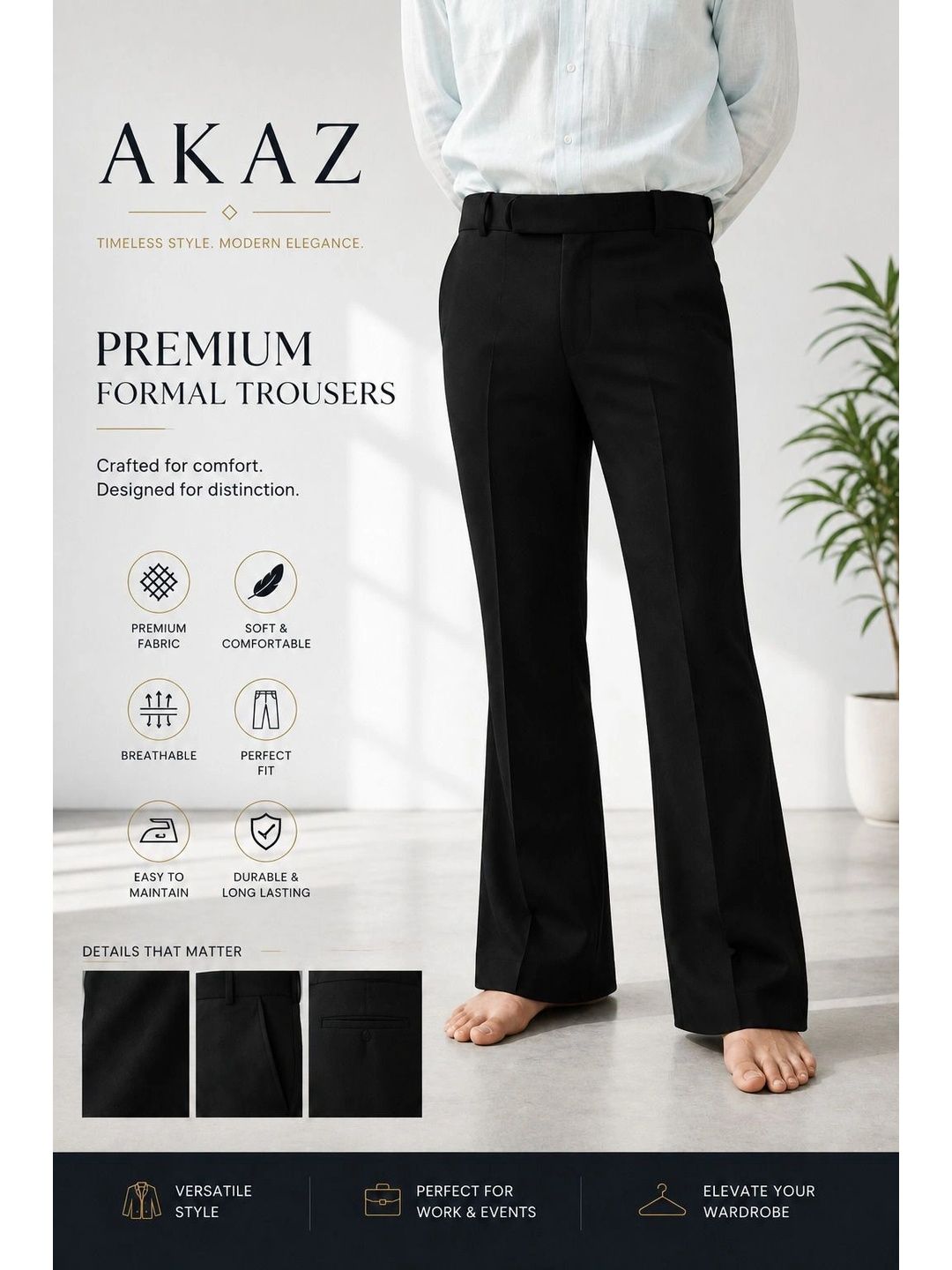 Akaz Men Tailored Flared Easy Wash Trousers-picture-45