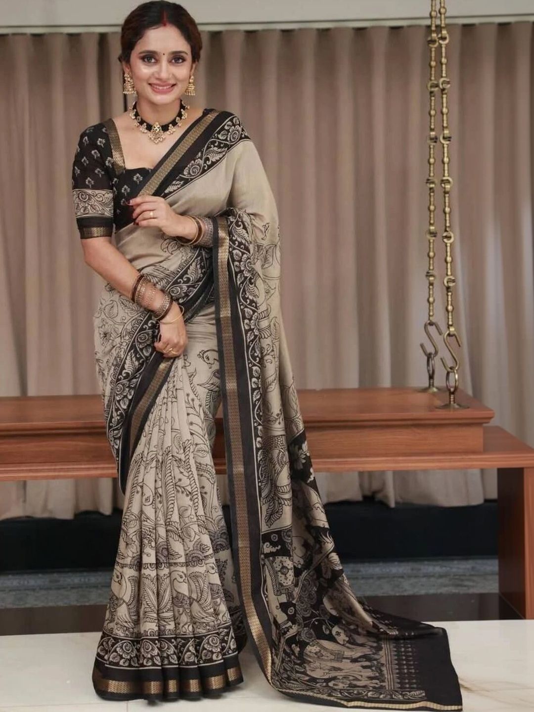Sangria Kalamkari Pure Linen Designer Saree-picture-36