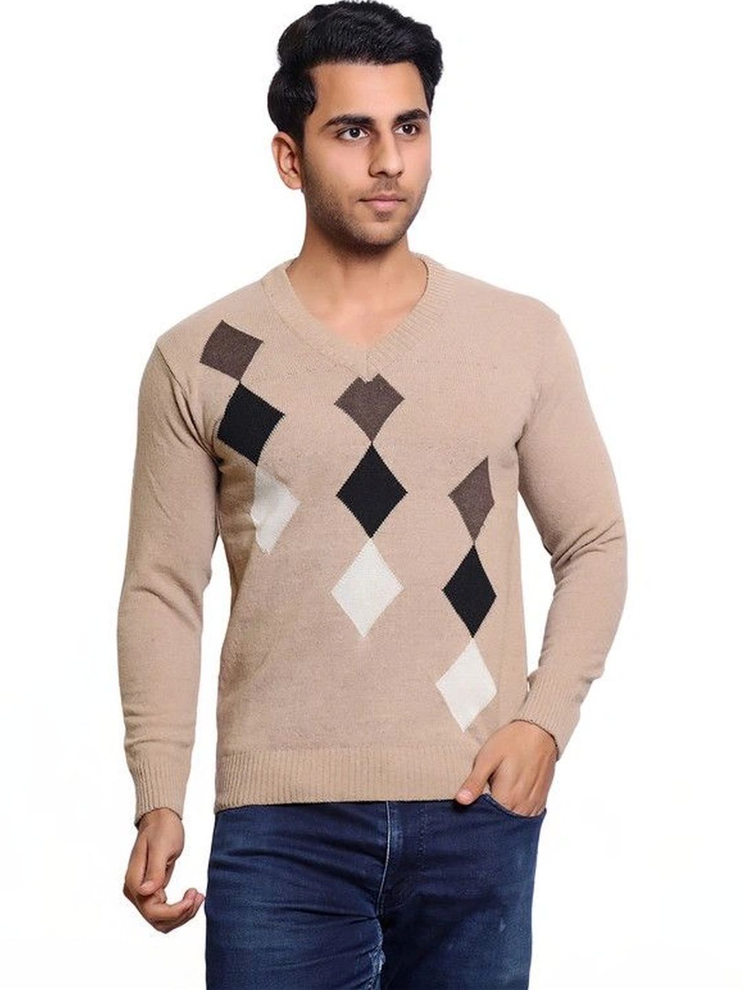 Grand Line Men Argyle Printed Woollen Pullover-picture-36
