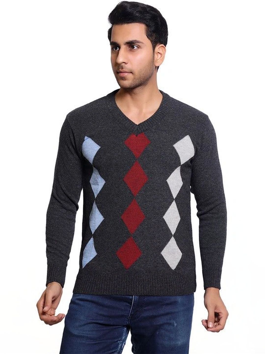Grand Line Men Argyle Woollen Pullover-picture-22