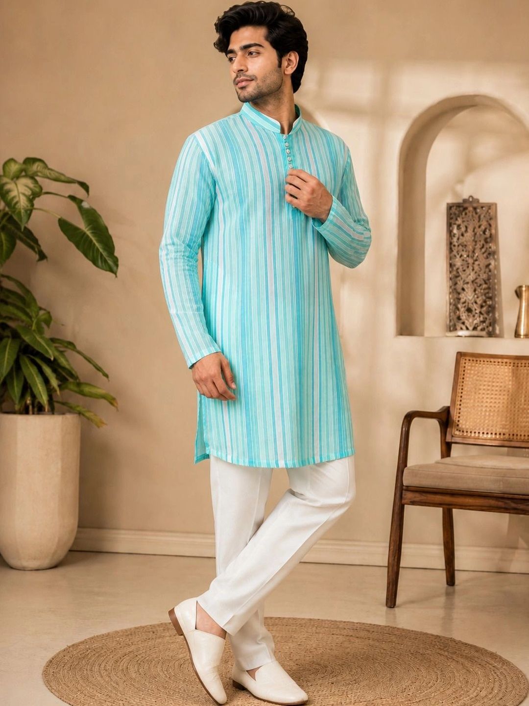 VASTRA BY LARA Men Striped Regular Kurta with Trousers-picture-35