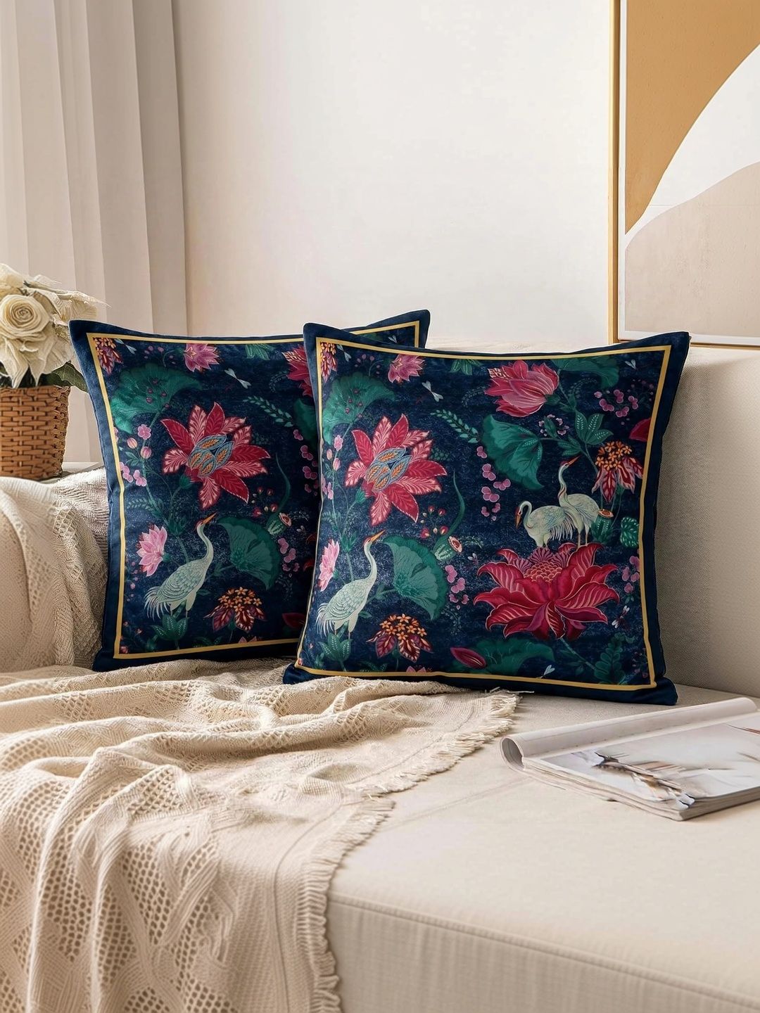 Ishro Home Multicoloured Set of 2 Floral Square Cushion Covers-picture-37