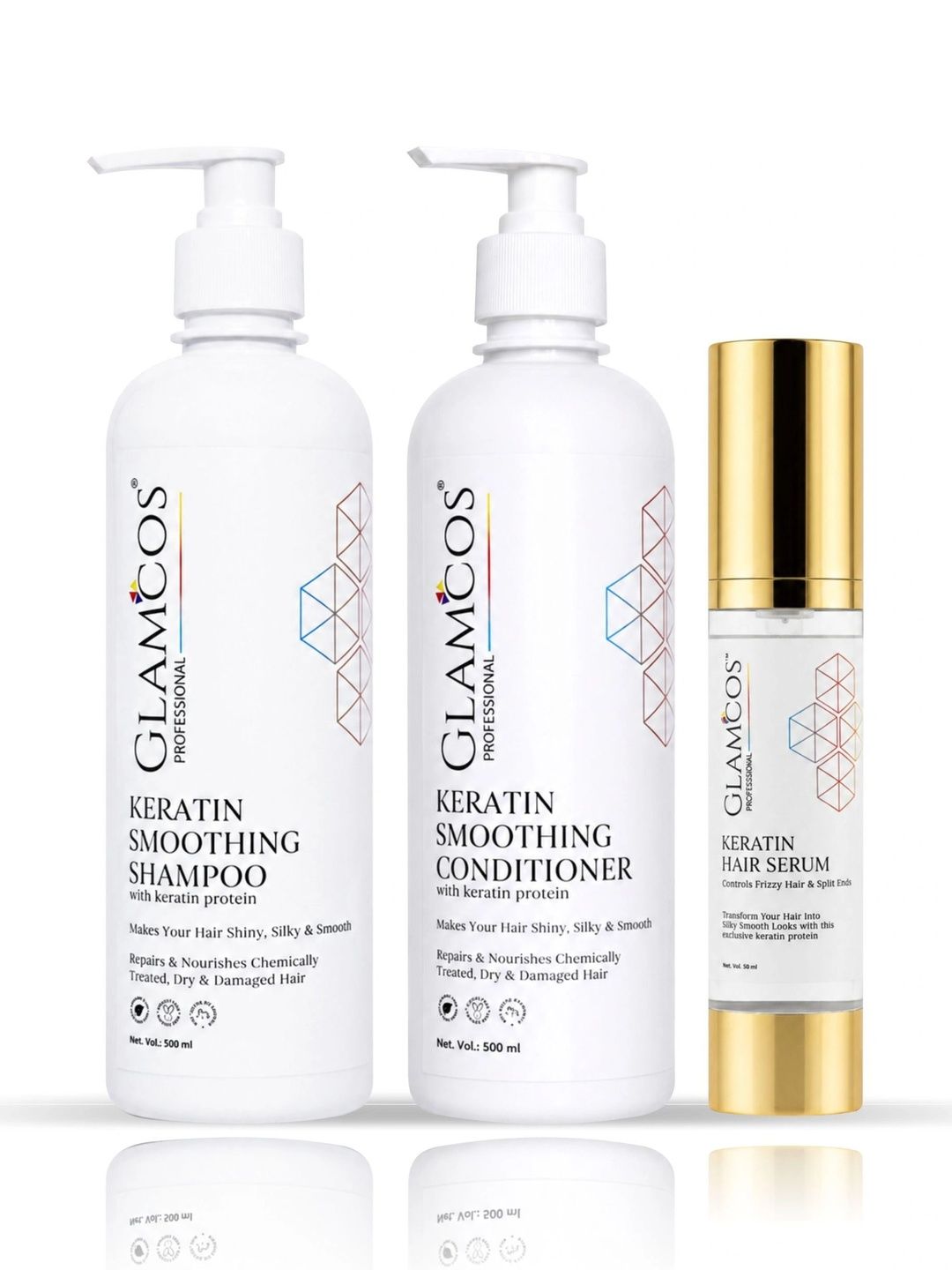 Glamcos Professional Set Of 3 Keratin Hair Serum 50 ml, Shampoo & Conditioner -500 ml Each-picture-11