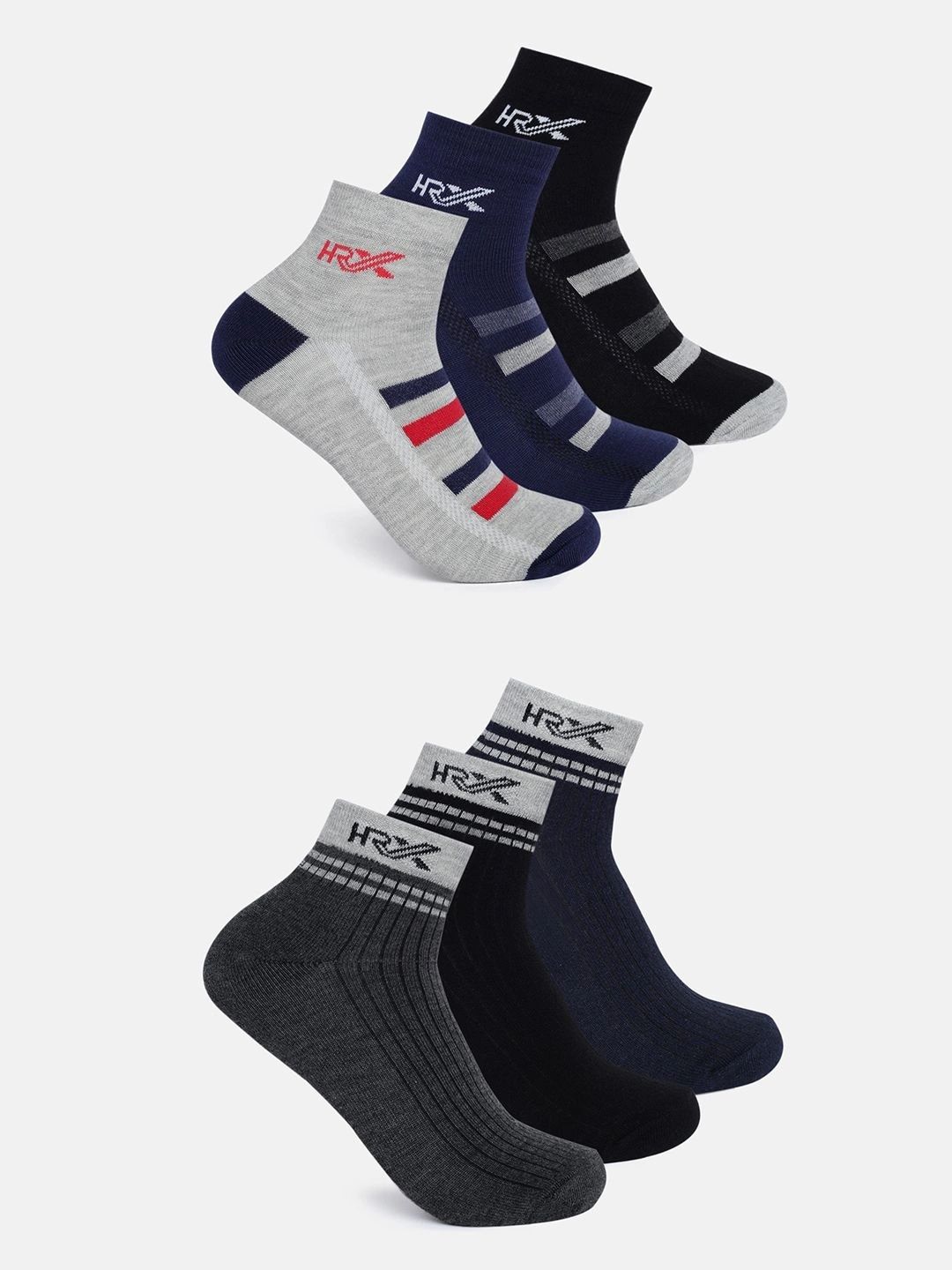HRX by Hrithik Roshan Men Pack of 6 Cotton Blend Striped Ankle Length Socks-picture-35