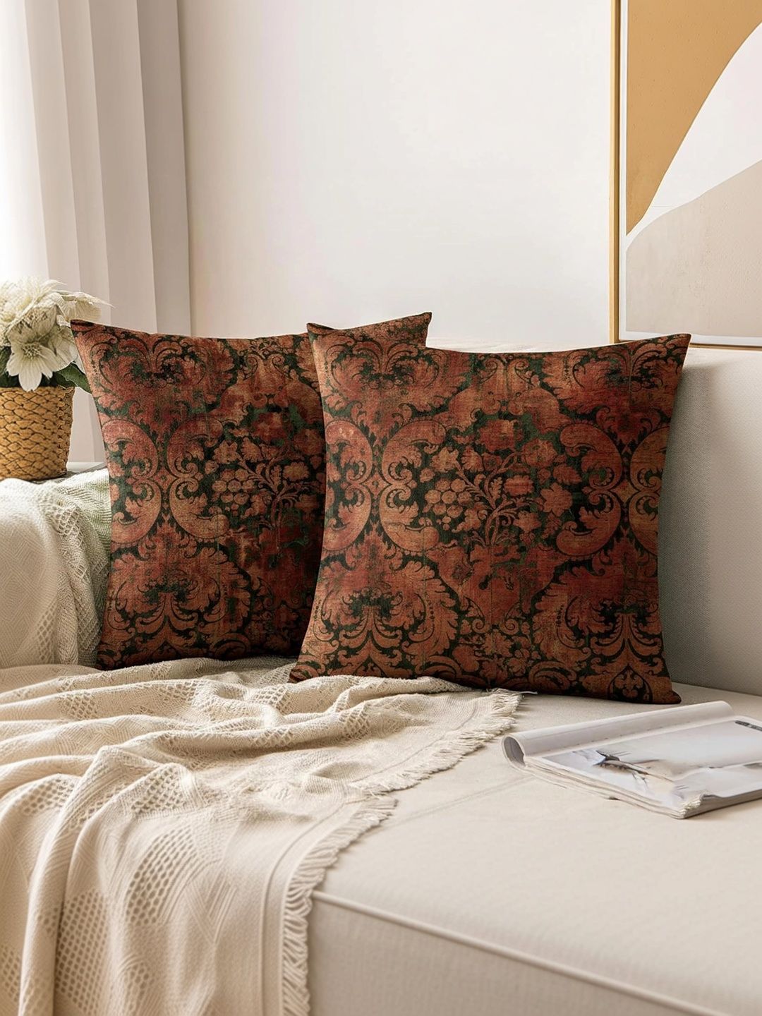 Ishro Home Multicoloured Set of 2 Floral Square Cushion Covers-picture-27