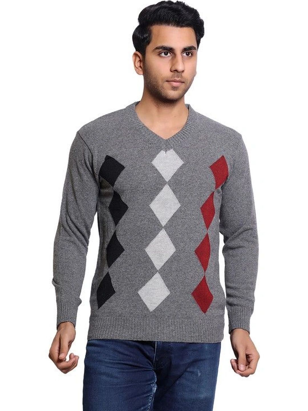 Grand Line Men Argyle Checked Woollen Pullover-picture-26