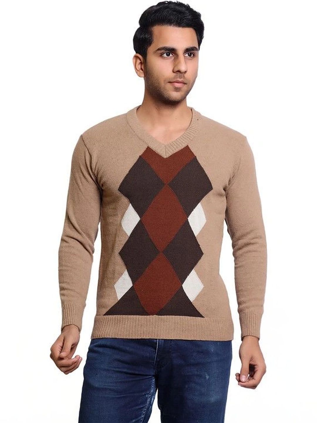 Grand Line Men Argyle Woollen Pullover-picture-52