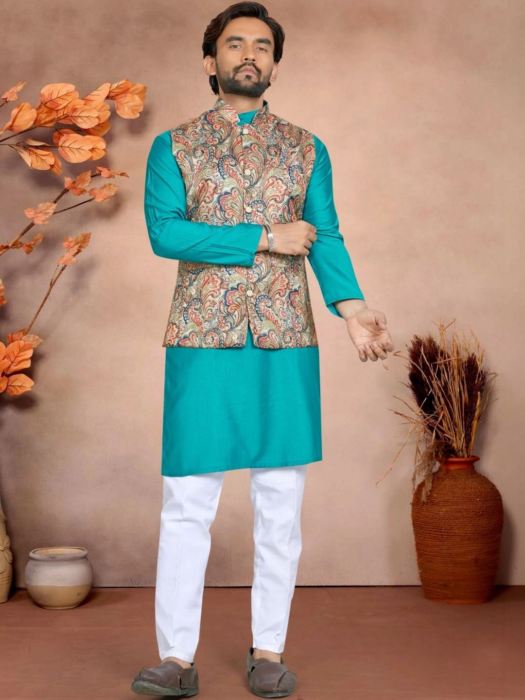 WELL TEX Men Ethnic Motifs Regular Pure Cotton Kurta with Trousers-picture-42