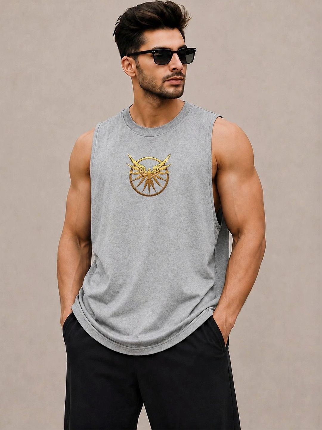 Moda Rapido Printed Cotton Blend Gym Vest-picture-22