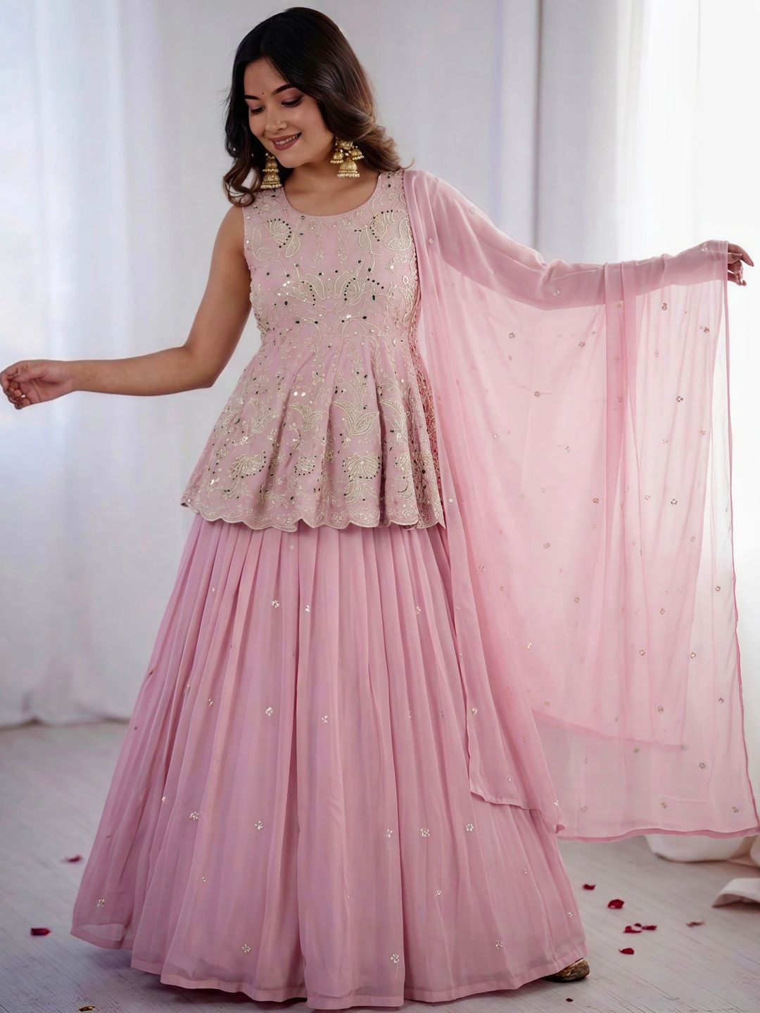 NEPYUN COLLECTION Embroidered Mirror Work Semi-Stitched Lehenga & Ready to Wear Blouse With Dupatta-image-31