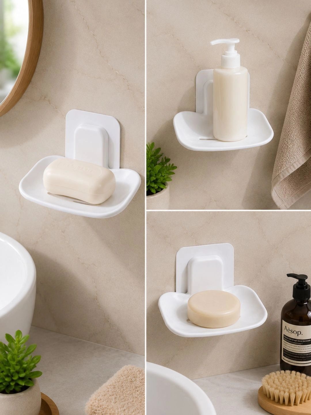 Klivon White 3 piece Solid Plastic Soap Dish-picture-29