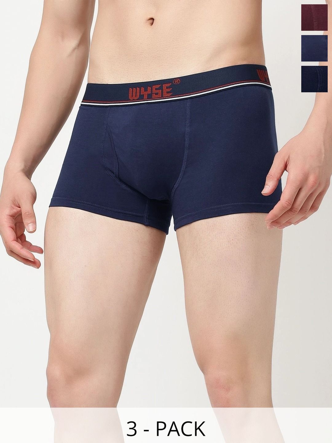 WYSE Pack of 3 Cotton Assorted Solid Trunks-picture-22