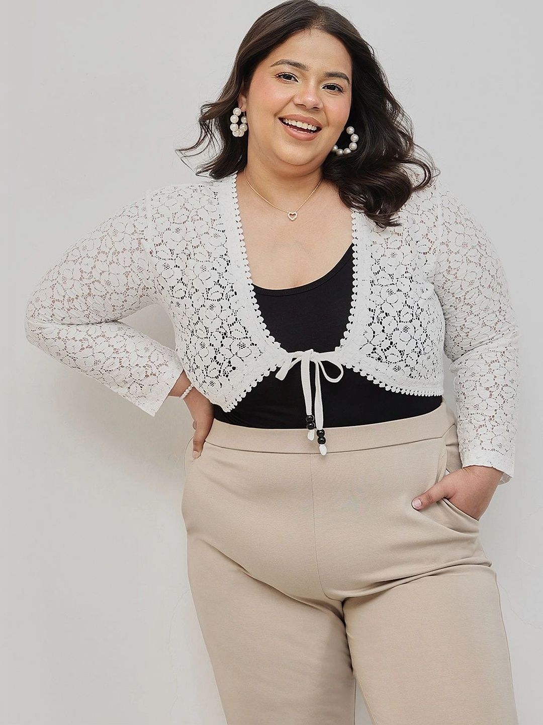 Espresso Women Plus size Self Design Crop Front Tie-up Shrug-picture-28