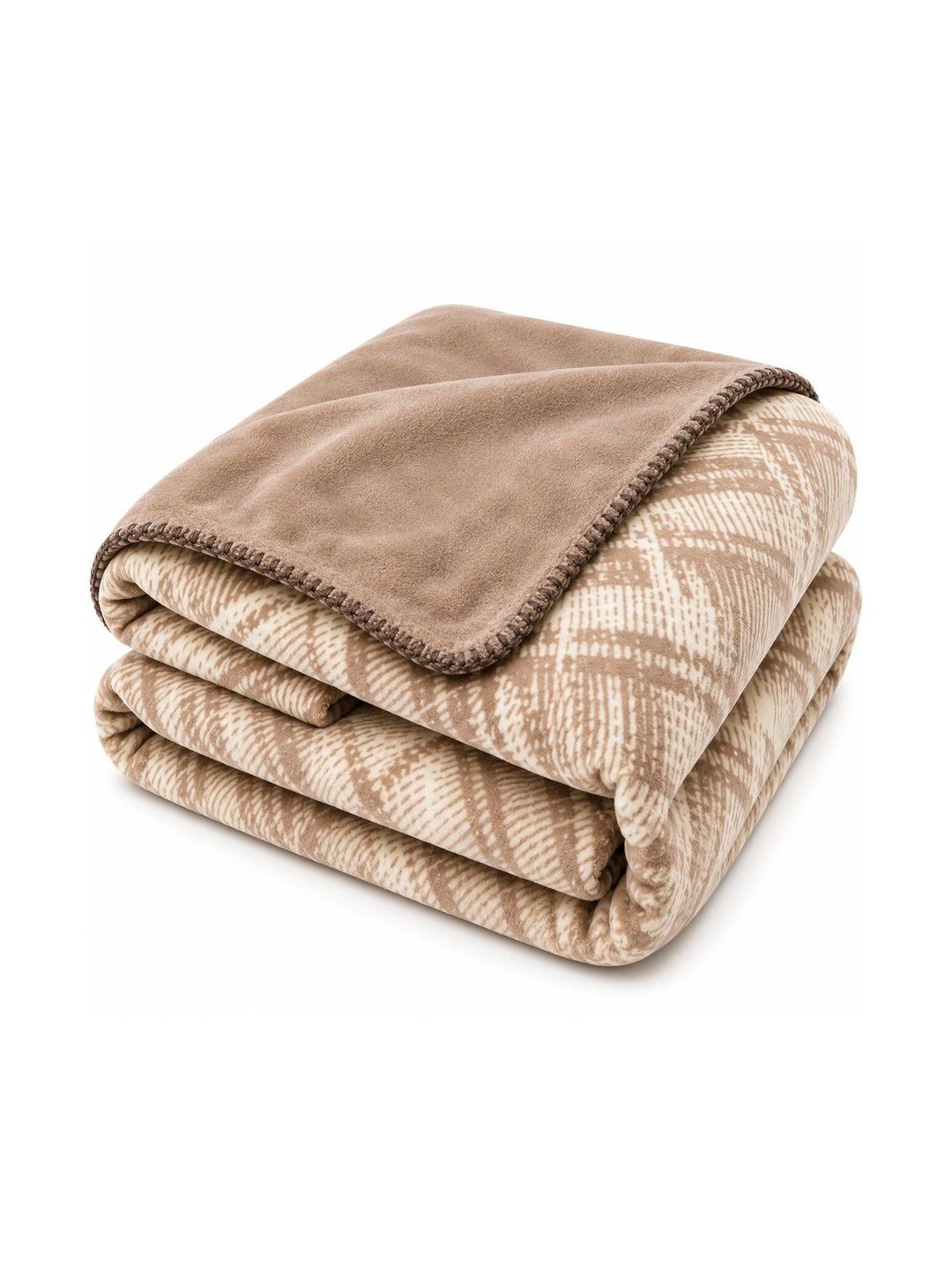 Nivasam Cream-Coloured & Beige Checked Fleece Mild Winter 400 GSM Blanket-picture-35