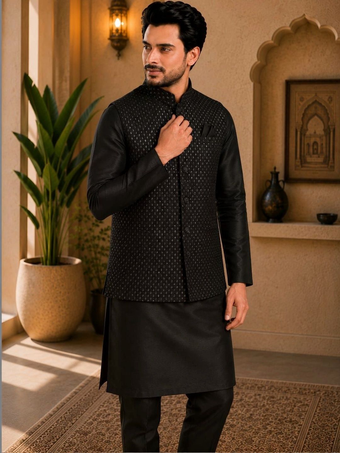 TRENDS OF ETHNIC Woven Design Mandarin Collar Nehru Jackets-picture-35