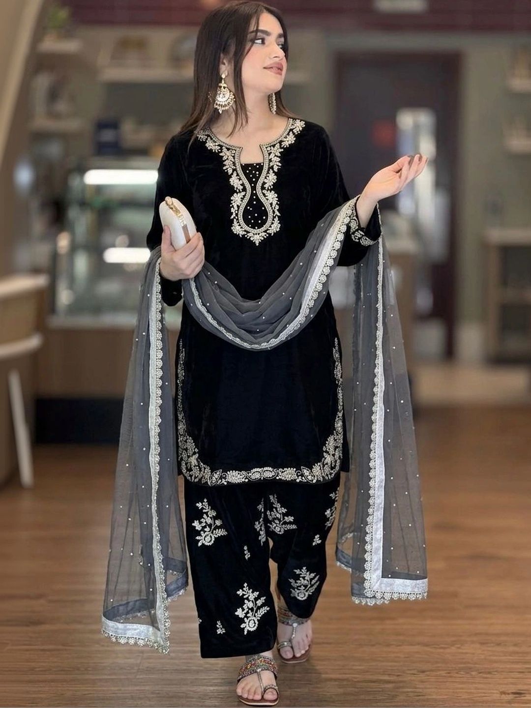 NILHARI Ethnic Motifs Embroidered Boat Neck Pure Silk Blend Kurti-picture-20
