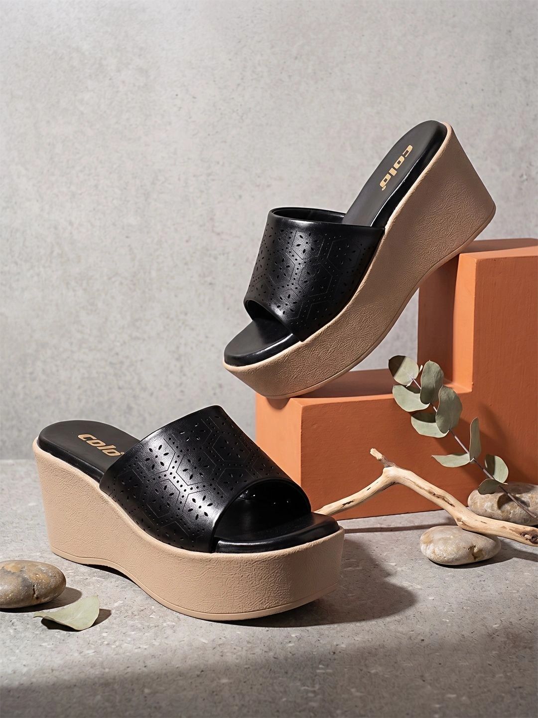 Colo Textured Wedge Sandals with Laser Cuts-image-15
