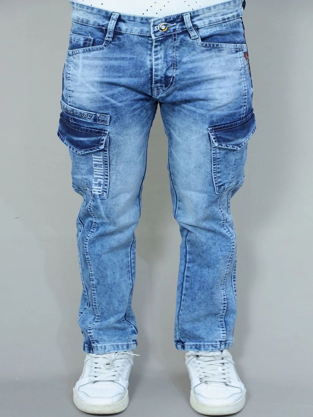GEX Men Slim Fit Mid-Rise Low Distress Light Fade Stretchable Jeans-picture-56