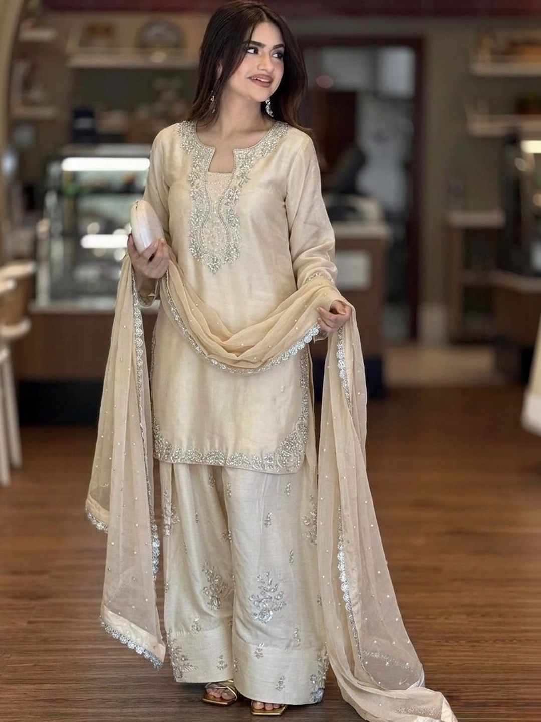 NILHARI Ethnic Motifs Embroidered Sequinned Pure Silk Blend Sequinned Kurti-picture-43
