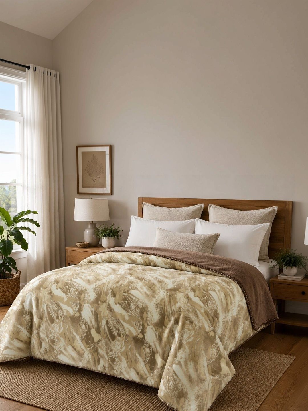 Nivasam Beige & Off White Fleece Mild Winter 400 GSM Blanket-picture-50
