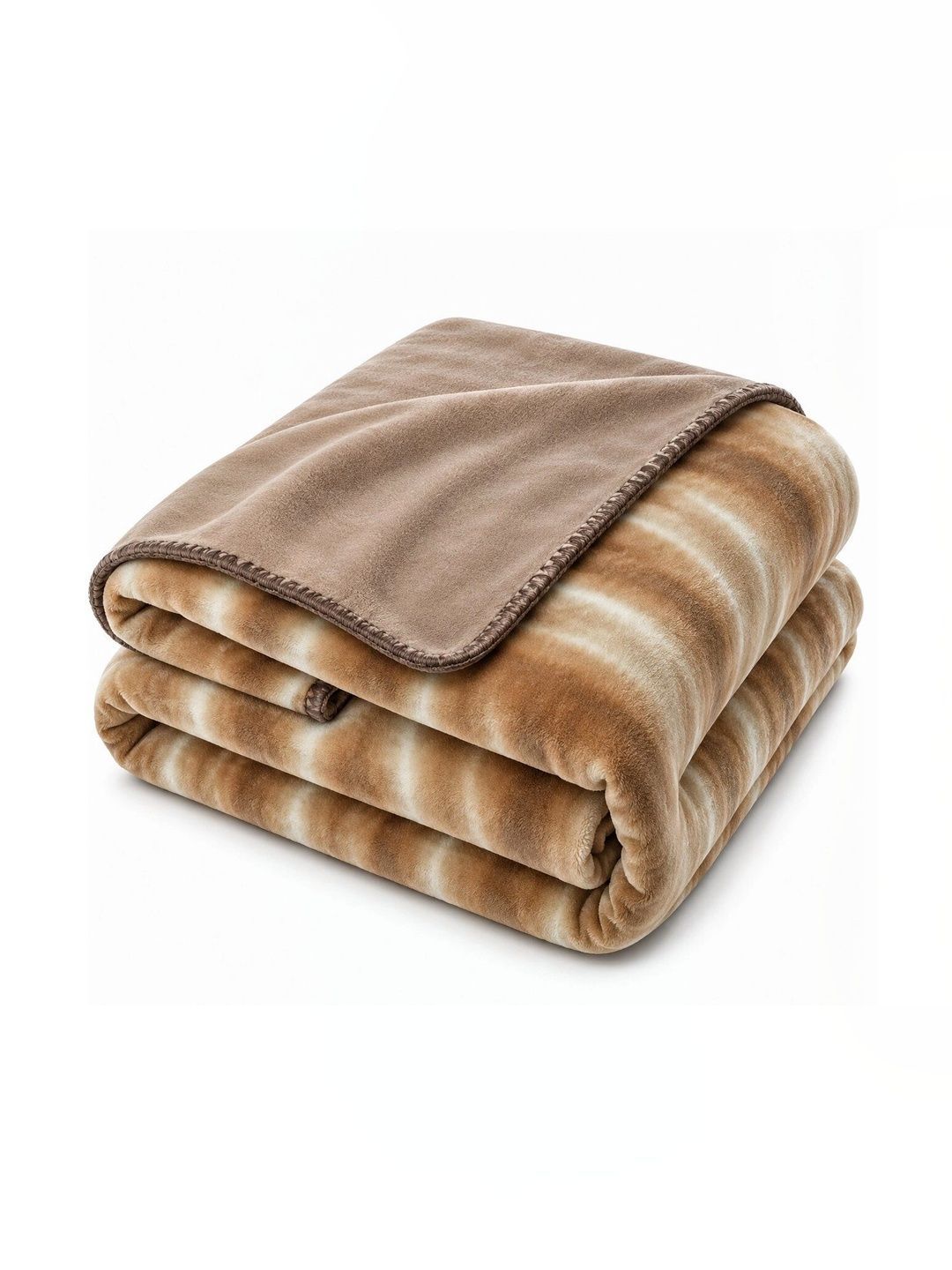 Nivasam Cream-Coloured & Tan Fleece Mild Winter 400 GSM Blanket-image-1