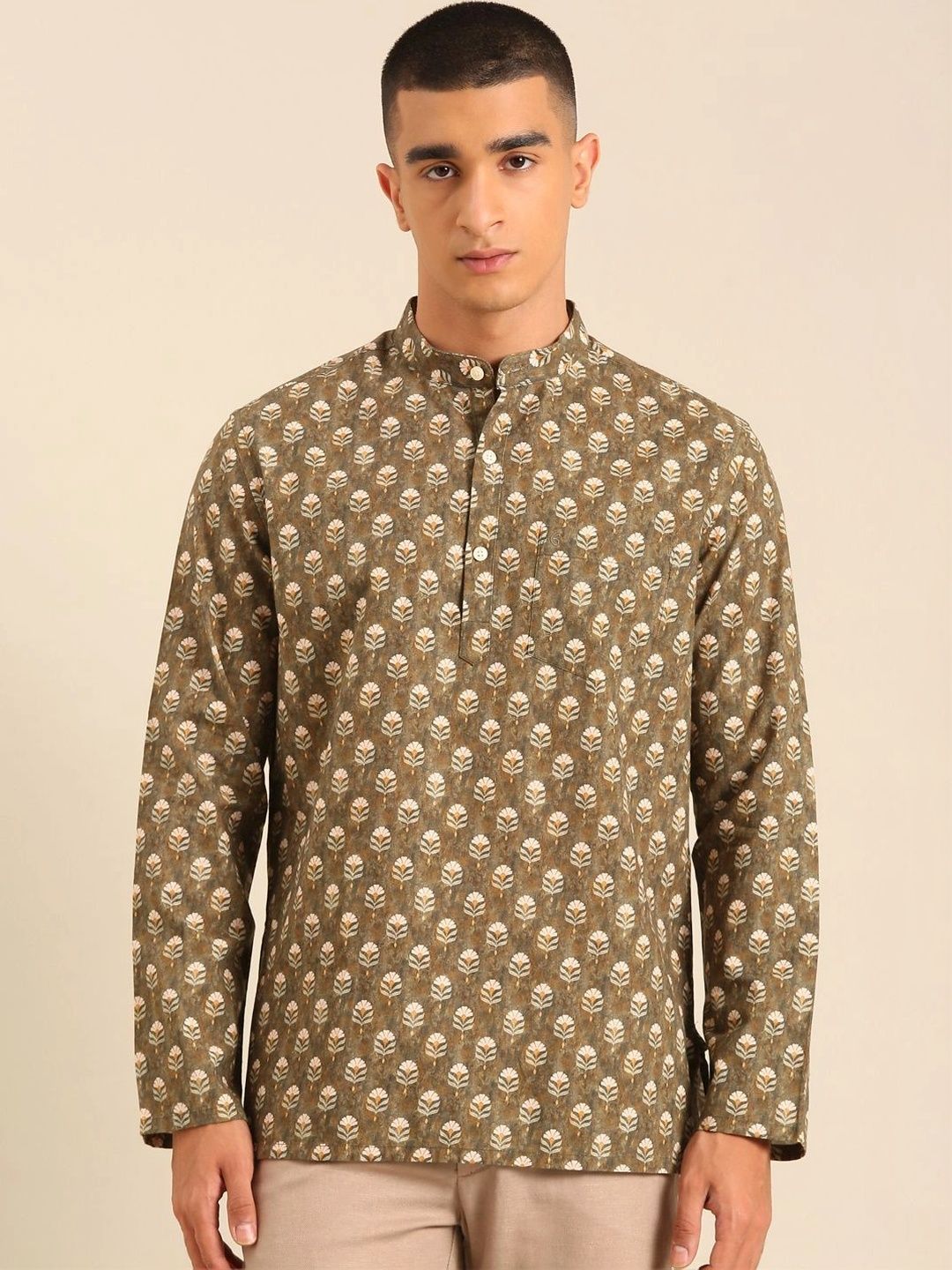 CAVALLO by Linen Club Men Floral Printed Indie Prints Kurta-picture-24