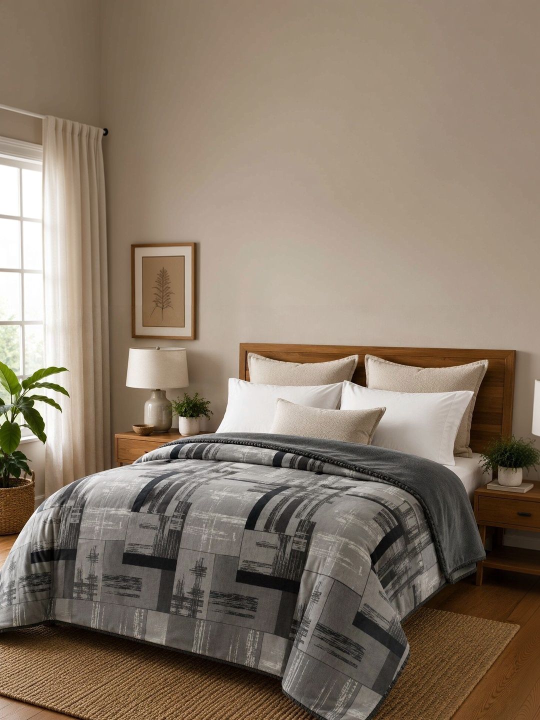 Nivasam Grey & Charcoal Fleece Mild Winter 400 GSM Blanket-image-13