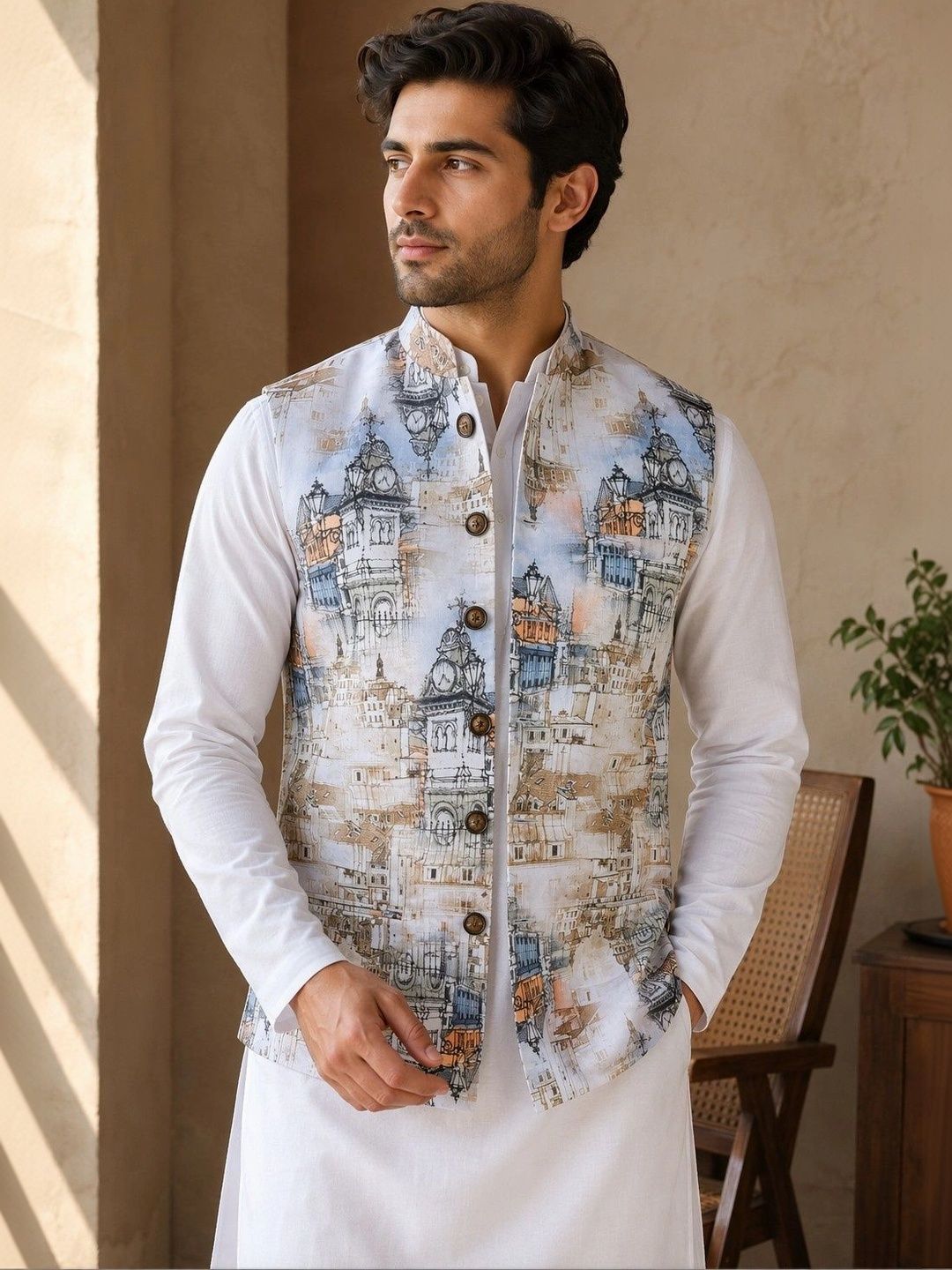 VASTRA BY LARA Printed Mandarin Collar Nehru Jackets-picture-43