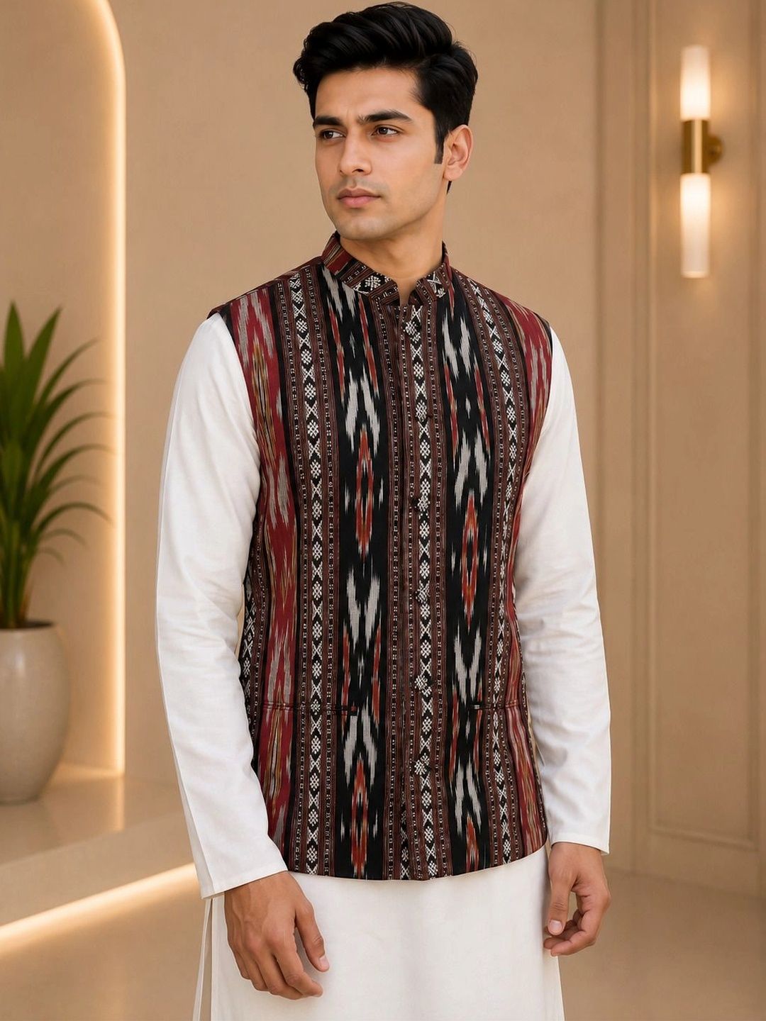 VASTRA BY LARA Mandarin Collar Nehru Jackets-image-12