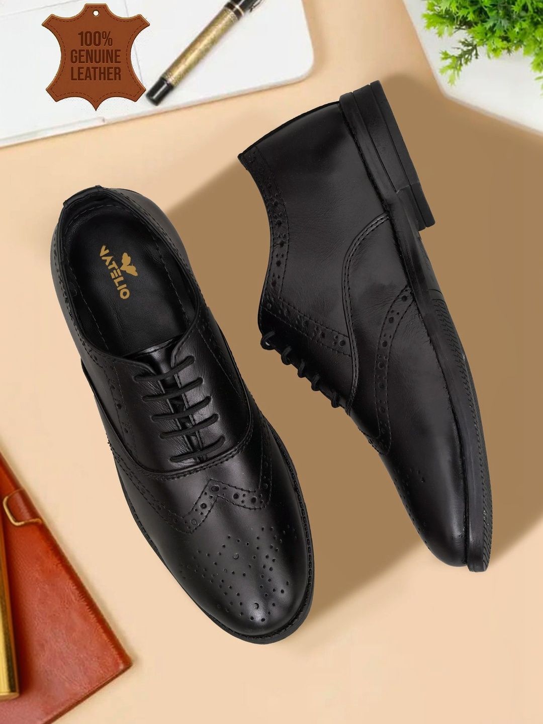 VATELIO Men Leather Round Toe Lace-Ups Brogues Formal Shoes-picture-25