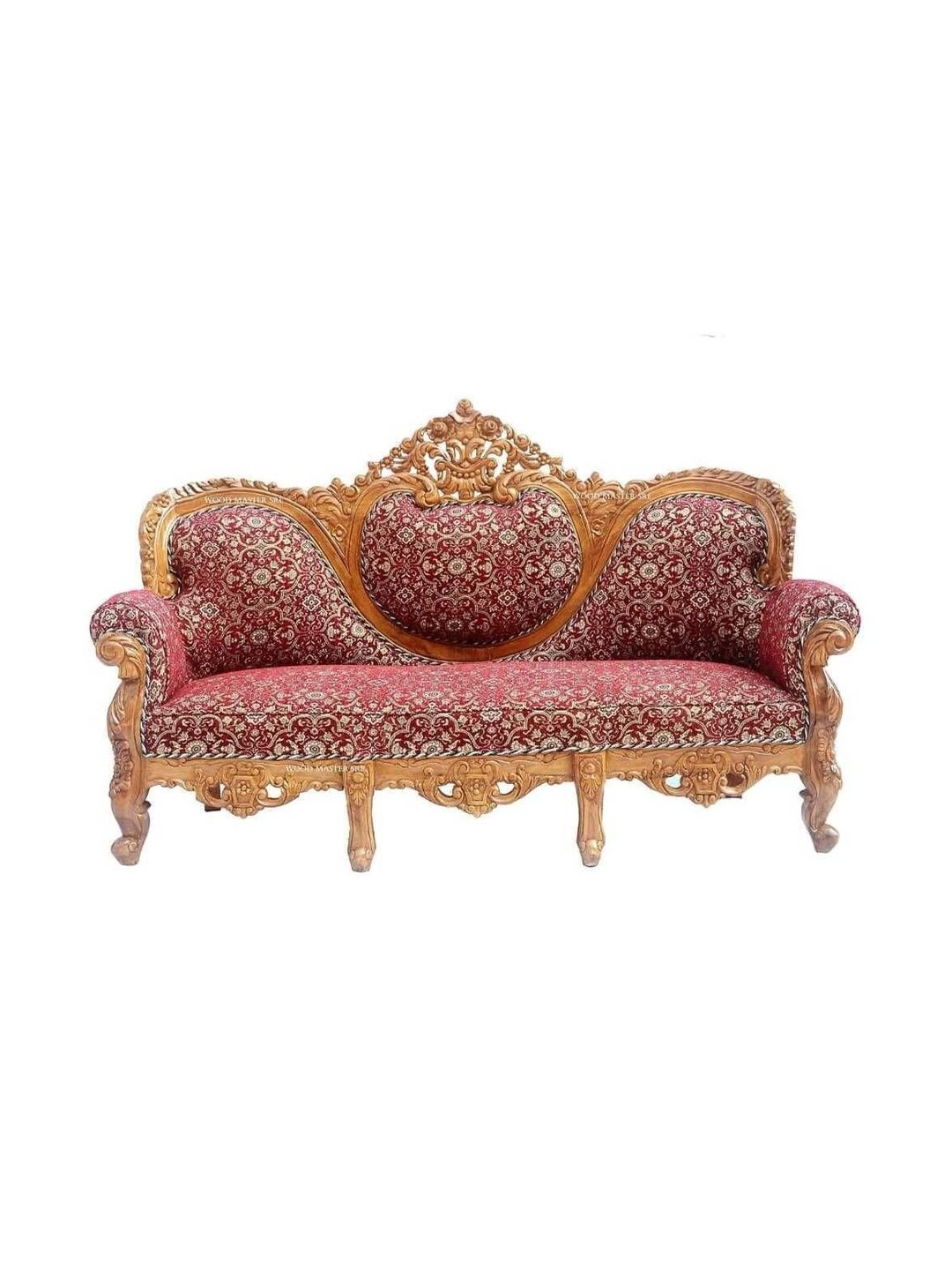 INDIAWOODMART Red 3 Seater Wooden Sofa Set-picture-12