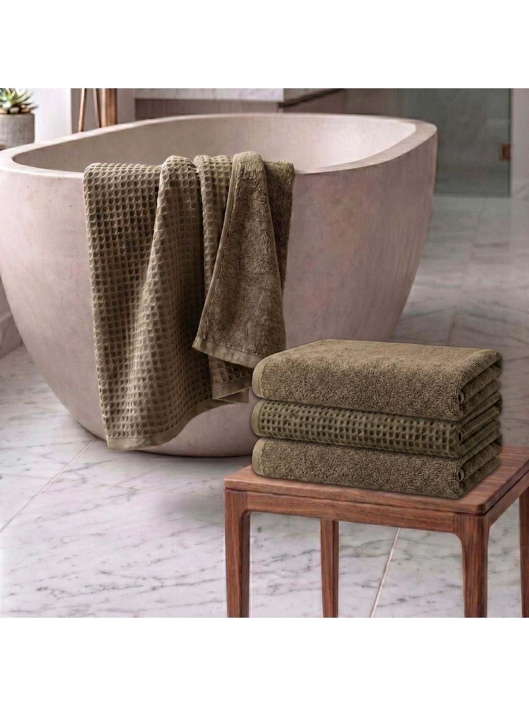 Athom Living Olive Green 4 Cotton 450 GSM Bath Towel-image-37