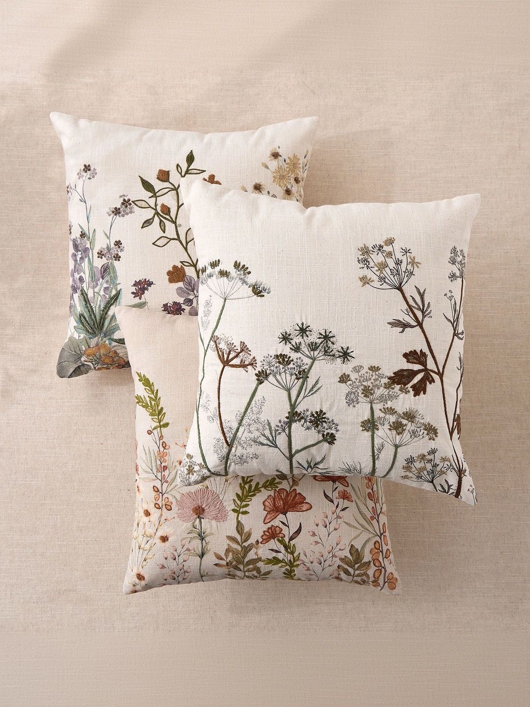 Home Centre Off White & Brown Embroidered Square Cushion Covers-picture-46