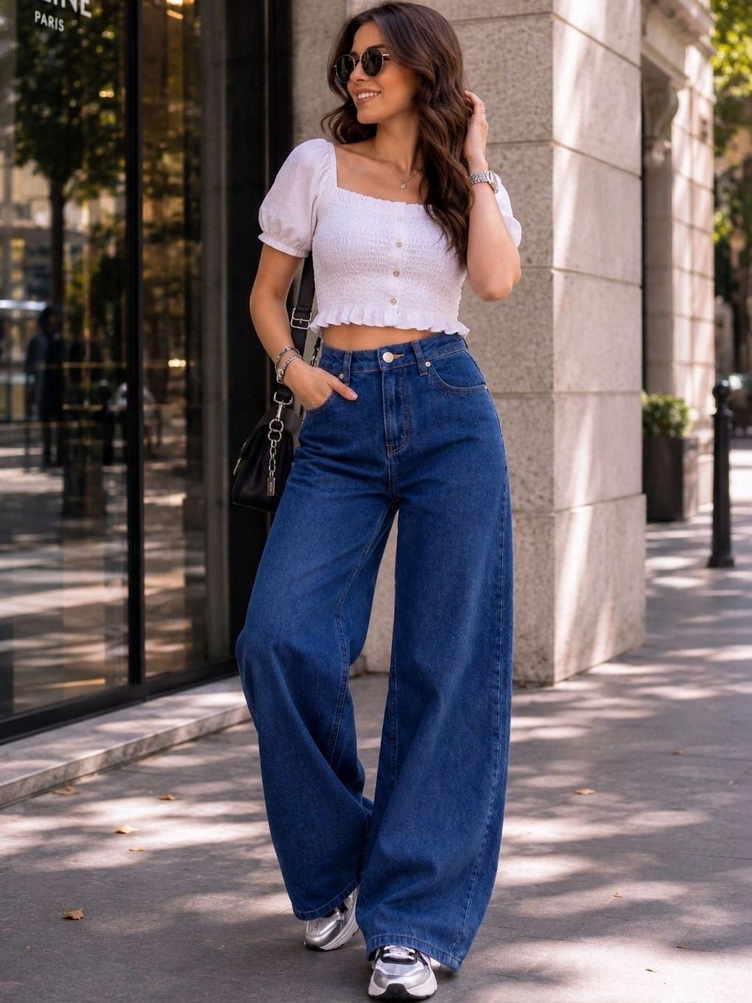 kitty-fashion Women Comfort Wide Leg High-Rise Stretchable Jeans