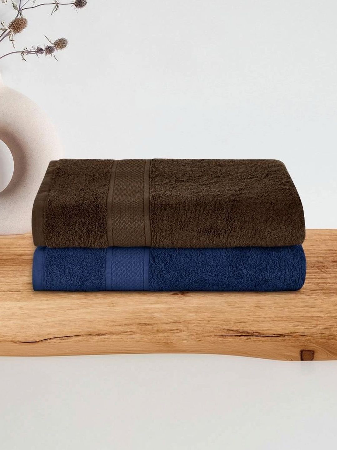 wakefit Brown & Navy Blue 2 Terry Cotton 500 GSM Bath Towel-image-8