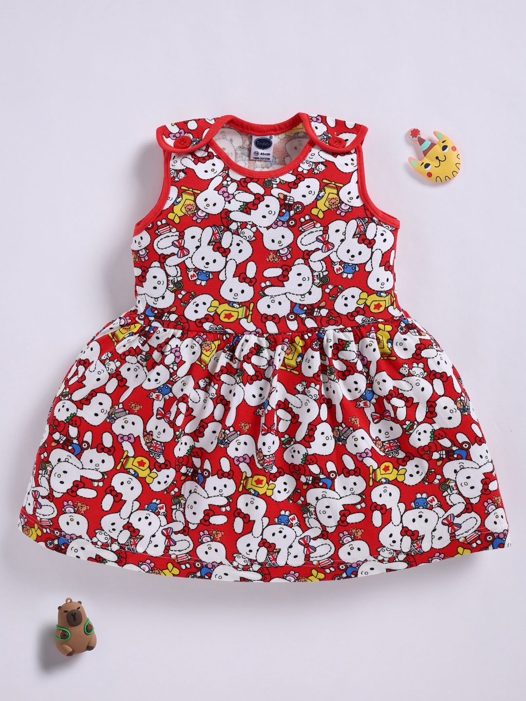 Teddy Infant Girls Graphic Printed Pure Cotton Fit & Flare Dress-picture-12