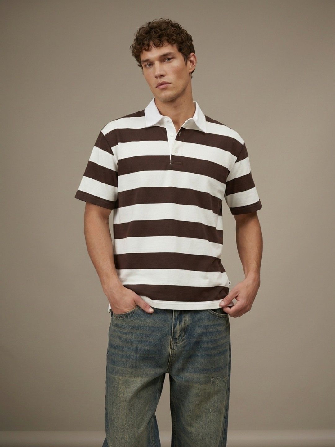 glitchez Striped Polo Collar Drop-Shoulder Sleeves T-shirt-picture-27