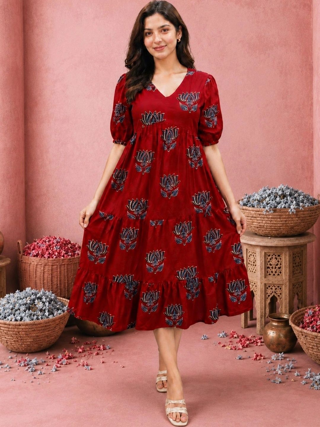 NAVYAAZRI Floral Print Fit & Flare Maxi Dress