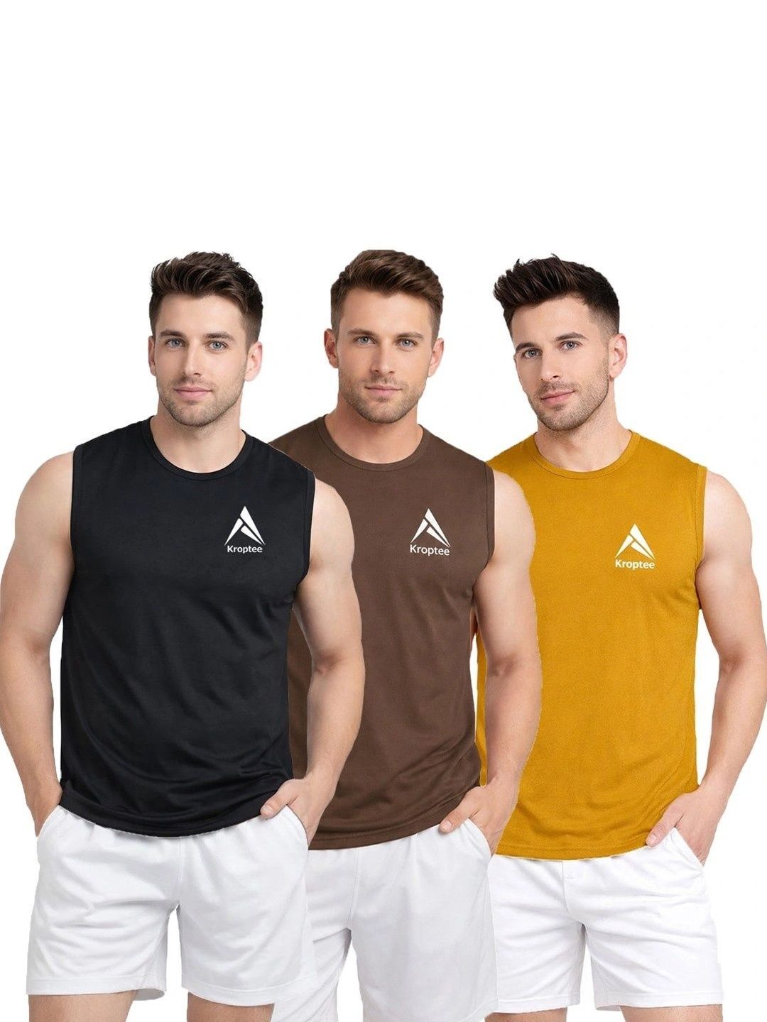Kroptee Pack of 3 Cotton Blend Gym Vest-picture-11
