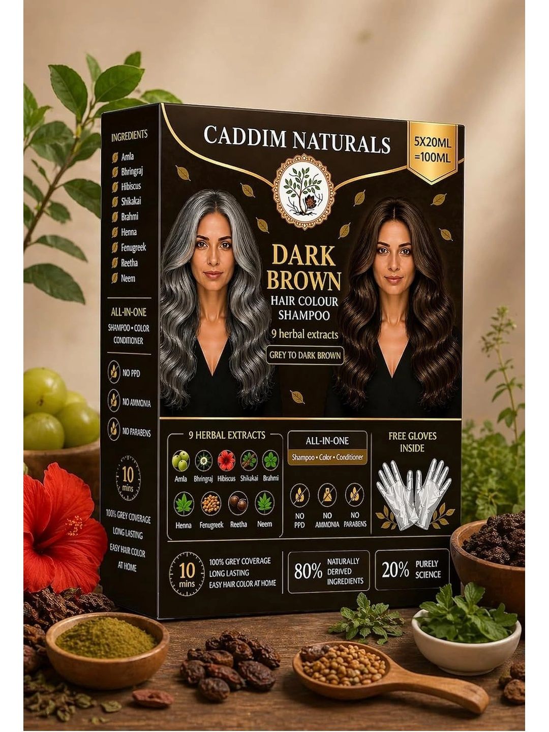 CADDIM NATURALS Dark Brown Hair Colour Shampoo - 100ml-image-20