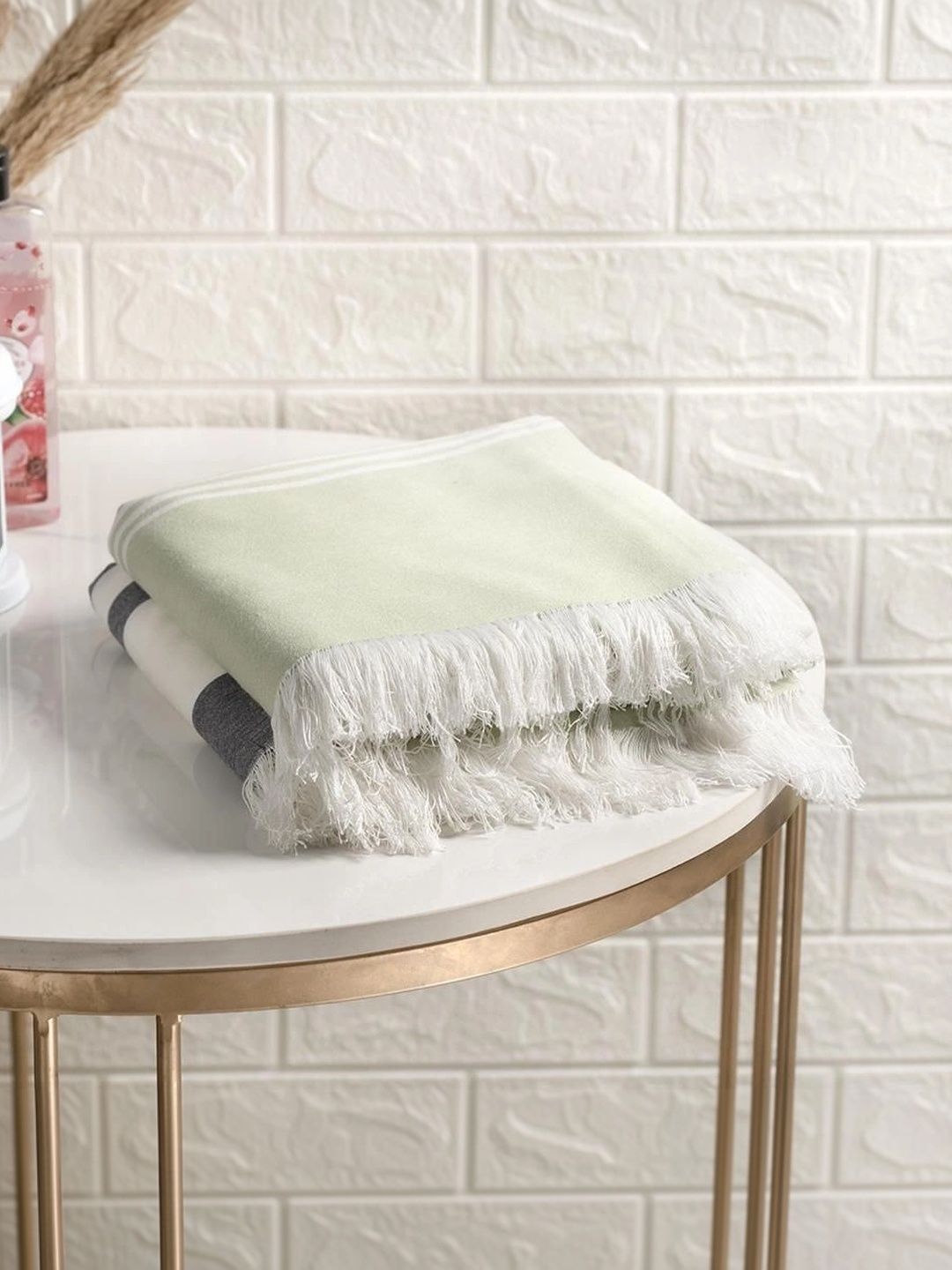 wakefit Green & White 2 Striped Bamboo 200 GSM Bath Towel-image-46