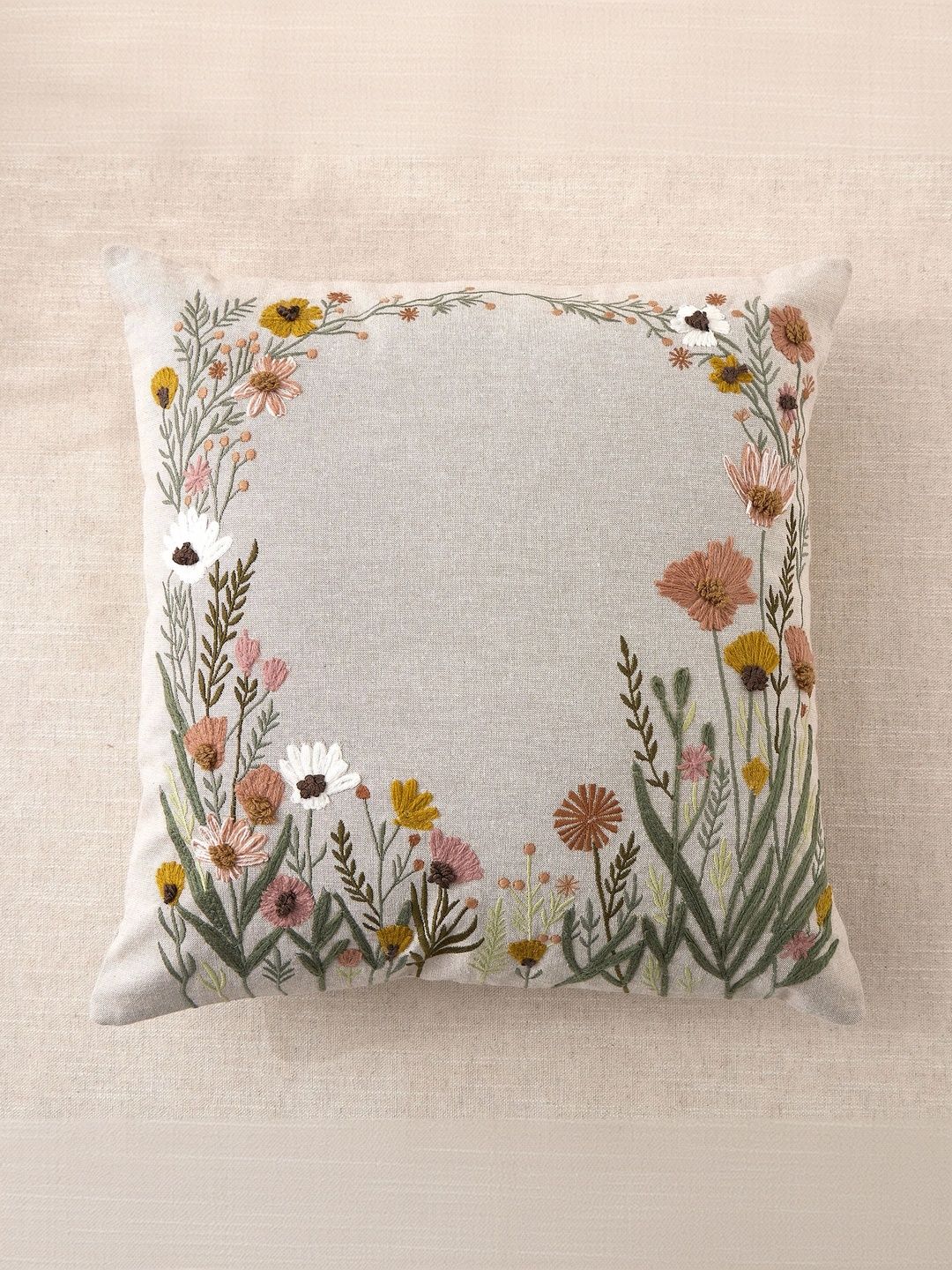 Home Centre Beige Floral Square Cushion Covers-image-36