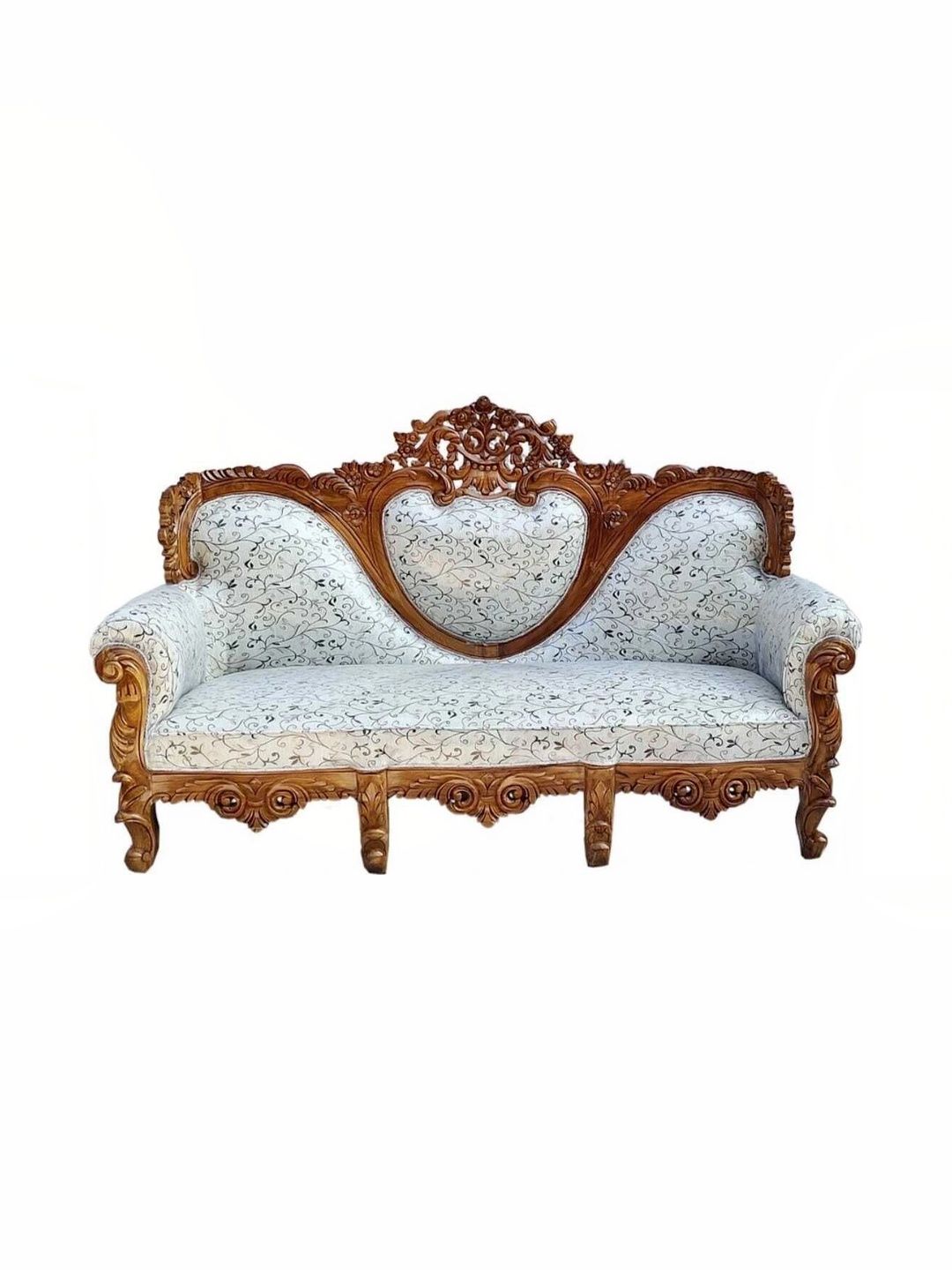 INDIAWOODMART White & Black Floral Printed 3 Seater Sofa-picture-52