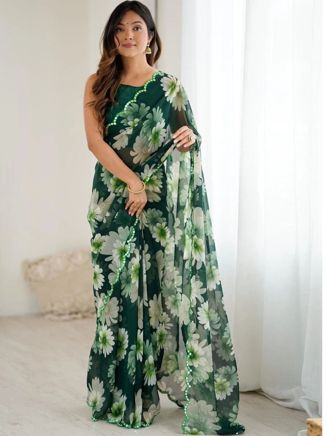 Vastrangam Floral Pure Georgette Fusion Saree-picture-15