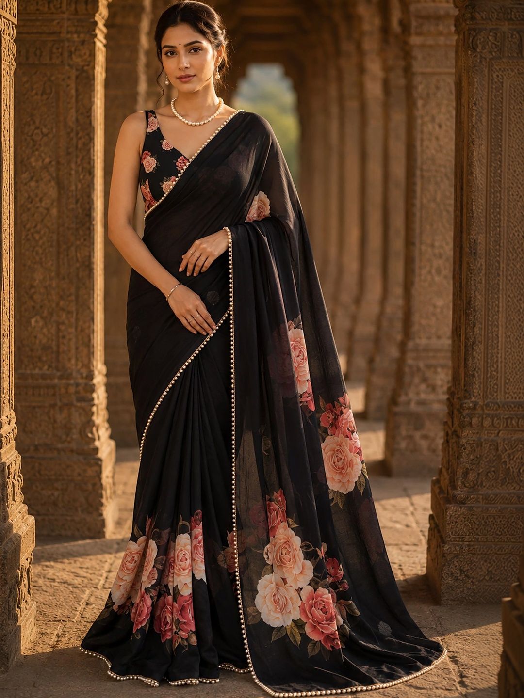 Anjaneya Sarees Poly Georgette Designer Block Print Saree-picture-37