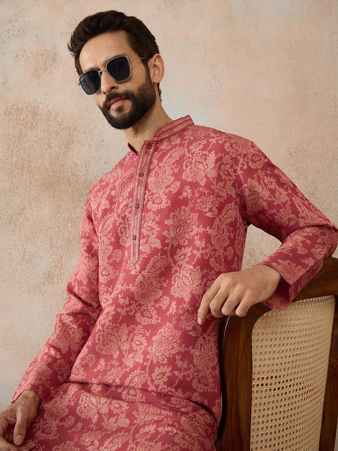 House of Pataudi Printed Mandarin Collar Calf Length Straight Kurta-picture-35