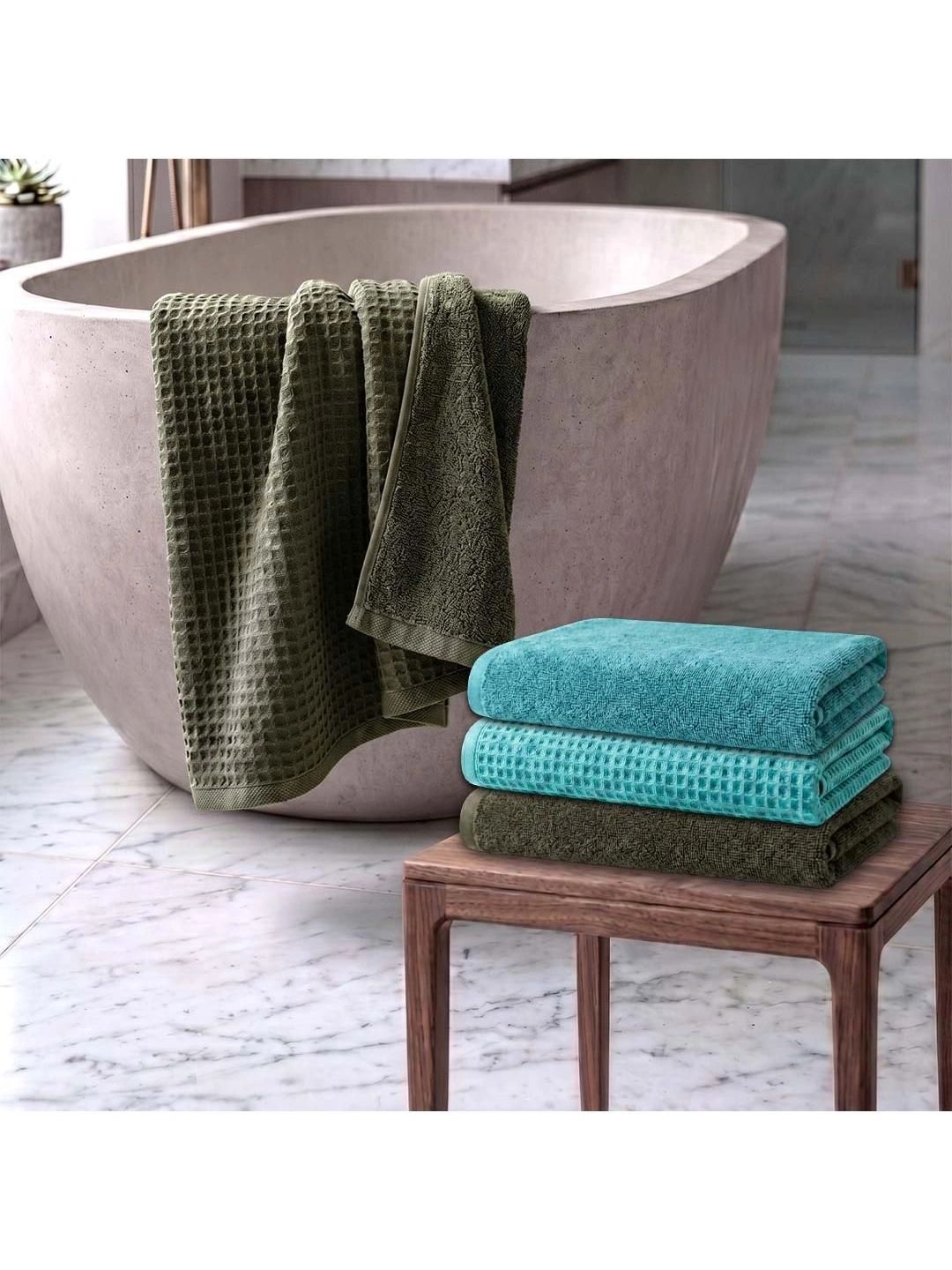 Athom Living Turquoise Blue & Green 4 Cotton 450 GSM Bath Towel-image-46