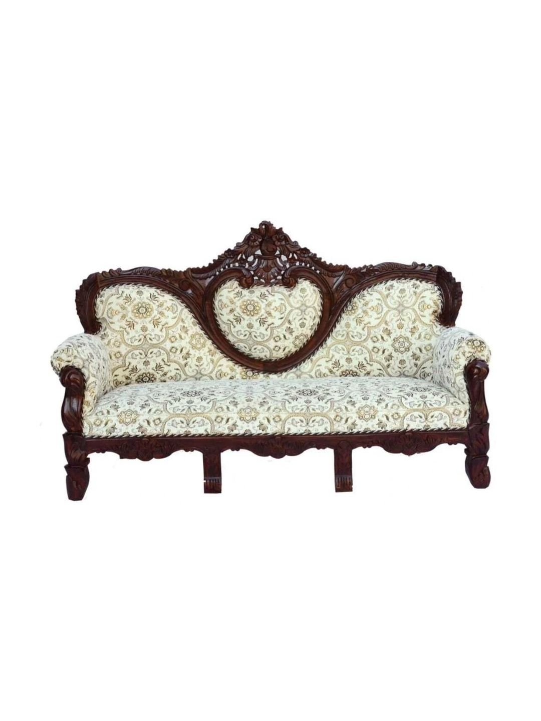 INDIAWOODMART Cream Coloured Floral Printed 3 Seater Sofa-picture-10