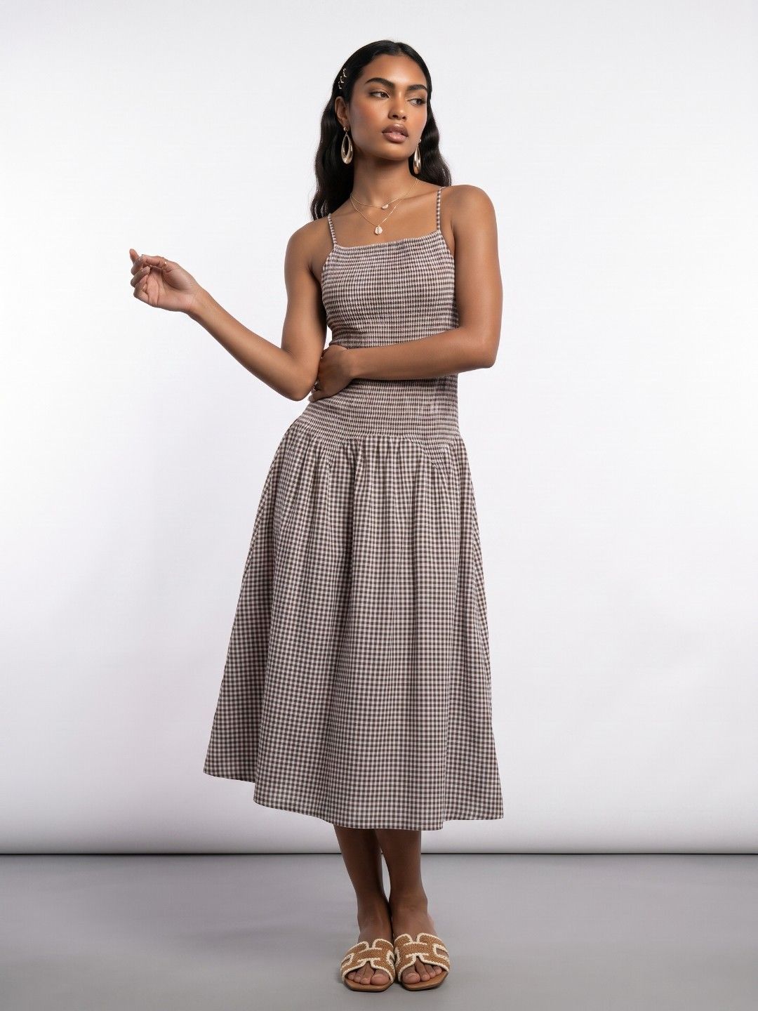 Phosphorus Checked A-Line Midi Dress-picture-35